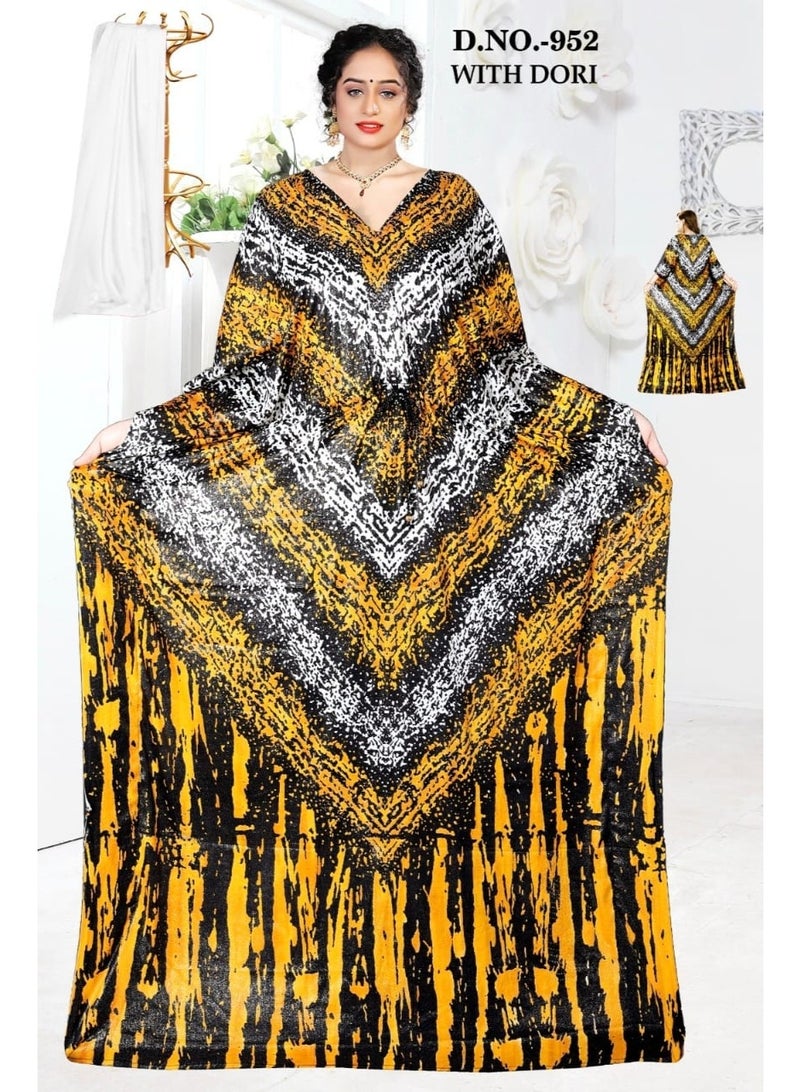 Saway فستان جلابية كفتان فارشة عربية بطبعة ريش مع شيلة صغيرة