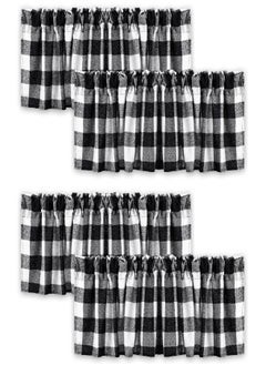 Tatuo Tatuo Buffalo Plaid Curtains Buffalo Window Valances Farmhouse Design Window Decor Rod Pocket Valances for Kitchen, Bathroom, Living Room, 16 x 56 Inch (Black-White, 4 Pieces)  - Image 3
