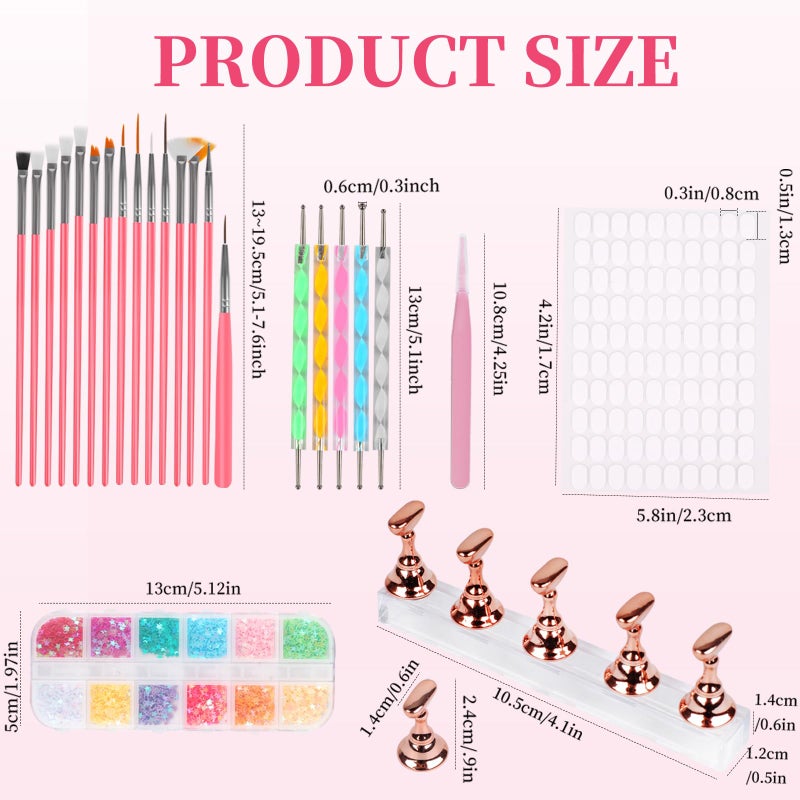 vivinin 25PCS Nail Art Tools Set, Includes Nail Art Brushes, Nail Stand, Dotting Tools, Striping Liner Fingernail Drawing Pens, Jelly Glue, tweezers, Sequins, Professional Nail Art Supplies Kit - Image 2
