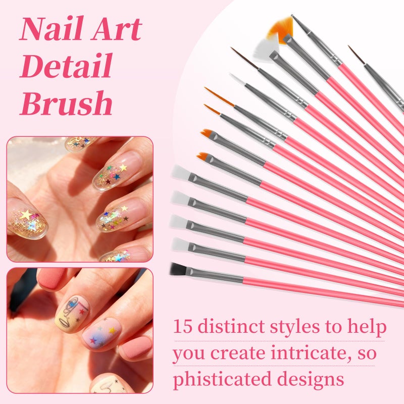 vivinin 25PCS Nail Art Tools Set, Includes Nail Art Brushes, Nail Stand, Dotting Tools, Striping Liner Fingernail Drawing Pens, Jelly Glue, tweezers, Sequins, Professional Nail Art Supplies Kit - Image 3