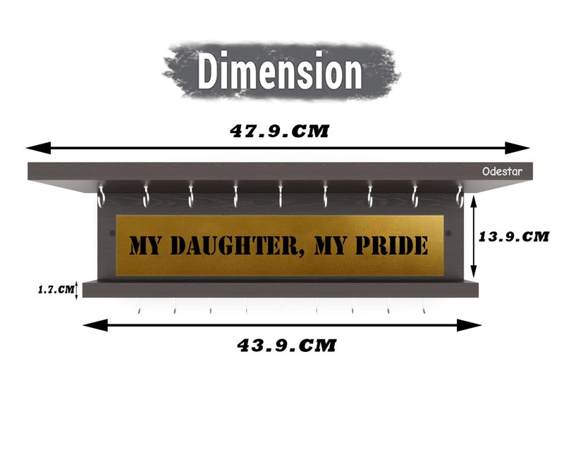 Odestar, Display Medal Hanger, Premier Award Medal Display Rack and Trophy Shelf Large (Size 45 x 15 x 8 Centimeters) Wenge - Image 2