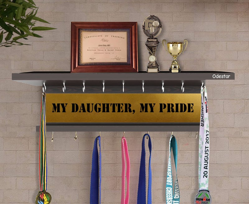 Odestar, Display Medal Hanger, Premier Award Medal Display Rack and Trophy Shelf Large (Size 45 x 15 x 8 Centimeters) Wenge - Image 1