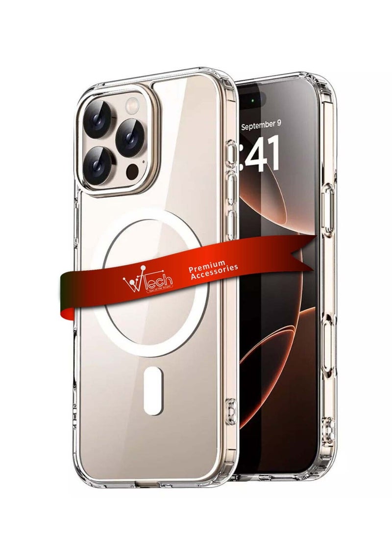 Wtech - Apple iPhone 16 Pro Max 2024 Premium Magnetic Case, Slim Transparent Flexible TPU Shockproof Magsafe Back Phone Case - Clear - Image 1