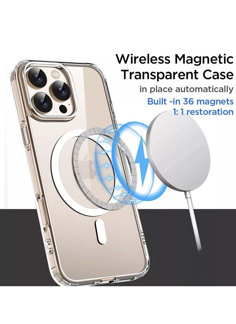 Wtech - Apple iPhone 16 Pro Max 2024 Premium Magnetic Case, Slim Transparent Flexible TPU Shockproof Magsafe Back Phone Case - Clear - Image 1