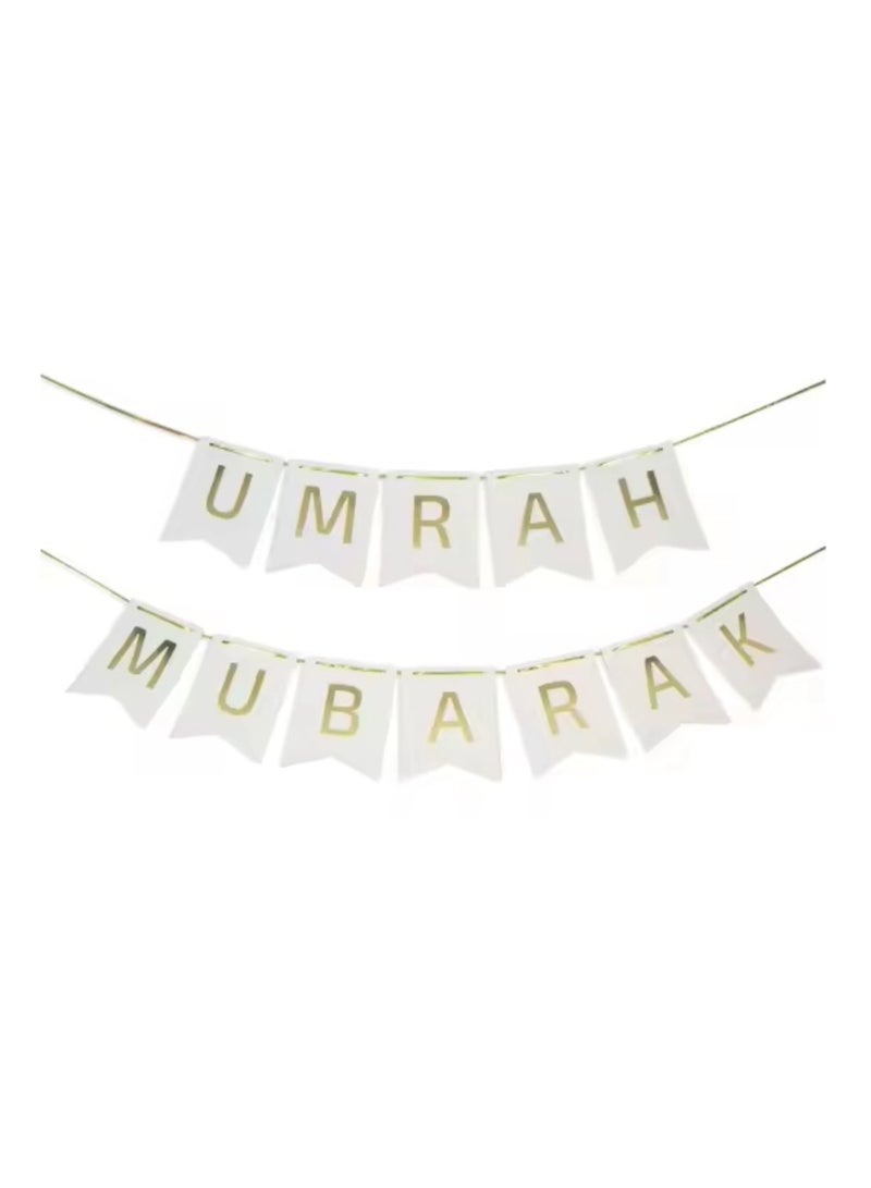 Boxwoods Umrah Mubarak Banner With White Gold Theme Chrome Confetti And Foil Balloons - Image 4
