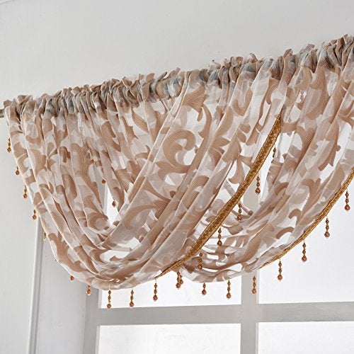 NAPEARL Swag Valance for Windows Beige Organza Sheer Waterfall Curtain, Elegant Beaded, for Bathroom, Kitchen, Small Windows (1 Valance, 40 x 17 Inch) - Image 4