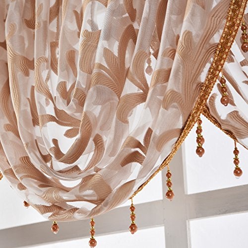 NAPEARL Swag Valance for Windows Beige Organza Sheer Waterfall Curtain, Elegant Beaded, for Bathroom, Kitchen, Small Windows (1 Valance, 40 x 17 Inch) - Image 5
