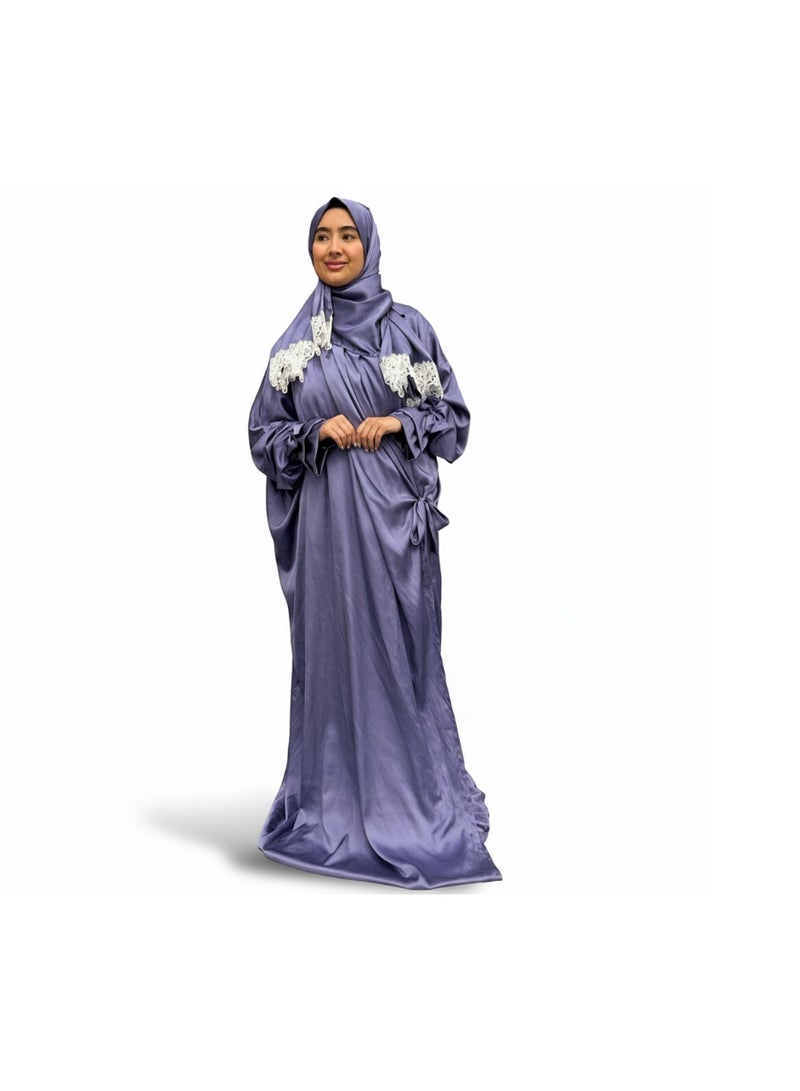 KESSAA Lamar Women’s Premium Prayer Isdal – Armani Silk Full-Coverage Salah Dress with Integrated Head Scarf | Non-Transparent Lightweight Fabric | Free Size Fits S–2XL | Modest Islamic Wear - Purple - Image 1