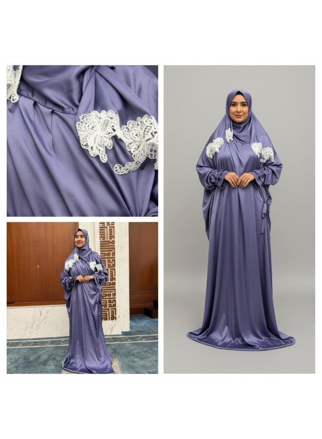 KESSAA Lamar Women’s Premium Prayer Isdal – Armani Silk Full-Coverage Salah Dress with Integrated Head Scarf | Non-Transparent Lightweight Fabric | Free Size Fits S–2XL | Modest Islamic Wear - Purple - Image 4