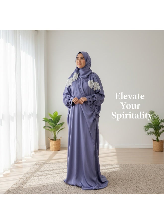 KESSAA Lamar Women’s Premium Prayer Isdal – Armani Silk Full-Coverage Salah Dress with Integrated Head Scarf | Non-Transparent Lightweight Fabric | Free Size Fits S–2XL | Modest Islamic Wear - Purple - Image 5