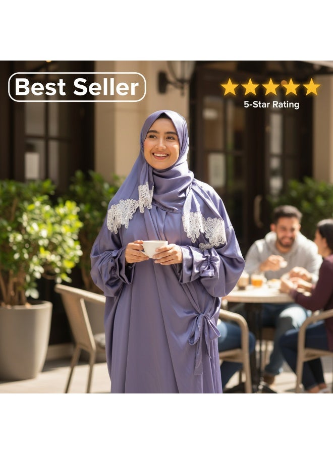 KESSAA Lamar Women’s Premium Prayer Isdal – Armani Silk Full-Coverage Salah Dress with Integrated Head Scarf | Non-Transparent Lightweight Fabric | Free Size Fits S–2XL | Modest Islamic Wear - Purple - Image 3