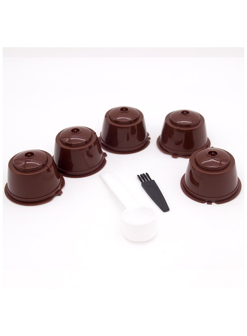 5Pcs Refillable Coffee Filter Set Compatible with Dolce Gusto Coffee Capsule Compatible with Nescafe Dolce Gusto Reusable Capsule With Spoon and brush(Brown)  - Image 1