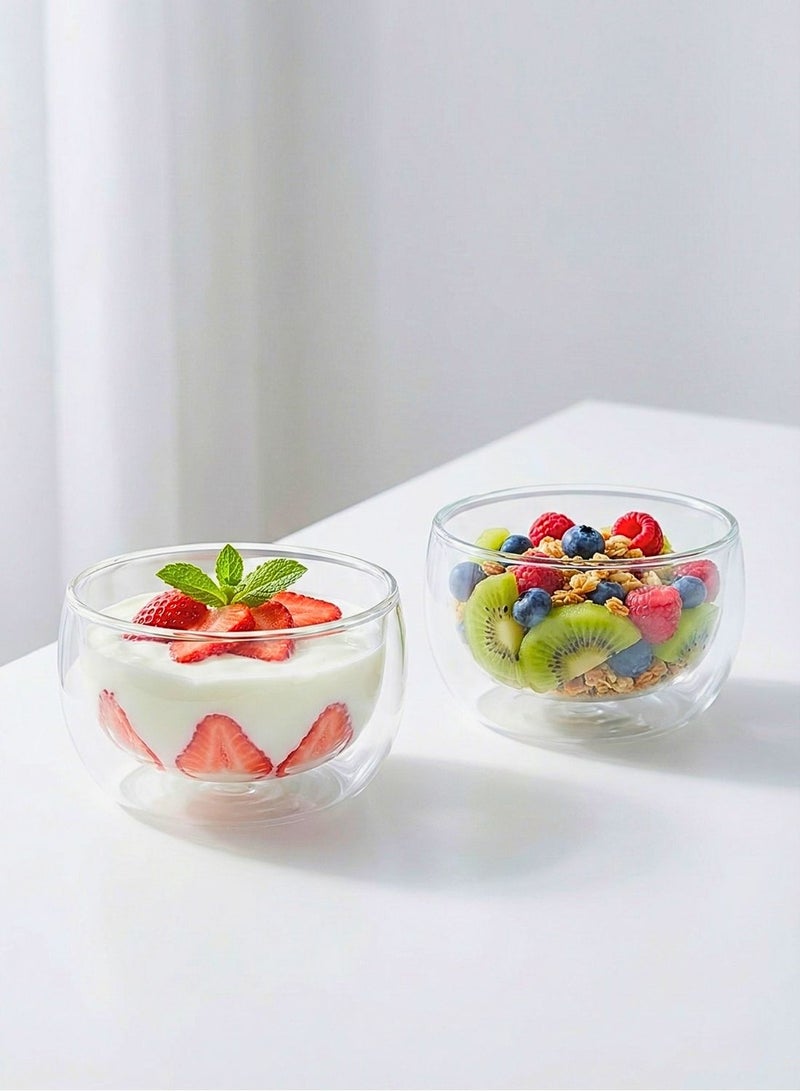 1Chase Set of 2 -300 ML Borosilicate Double Wall Salad, Pasta, Matcha, Rice, Soup Bowl, Hot And Cold Serving Bowls Fruit Bowls - Image 1