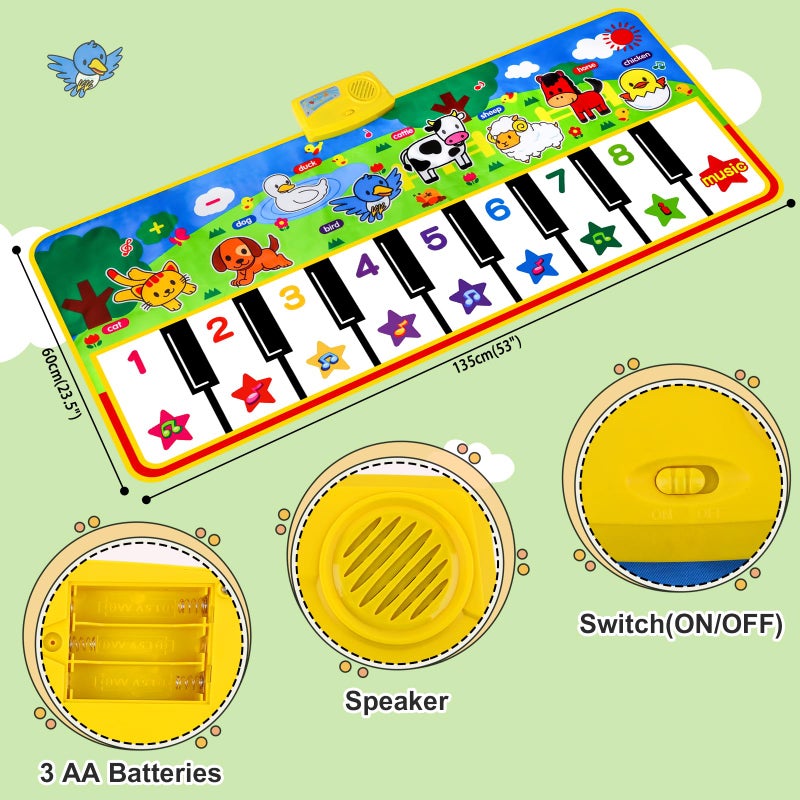 M SANMERSEN Piano Mat - 53" x 23" Musical Mat 8 Animals Sounds Dance Mat for Kids Touch Play Dancing Mat Toy Gifts for 1 2 3 4 5 6 Year Old Girls Boys - Image 4
