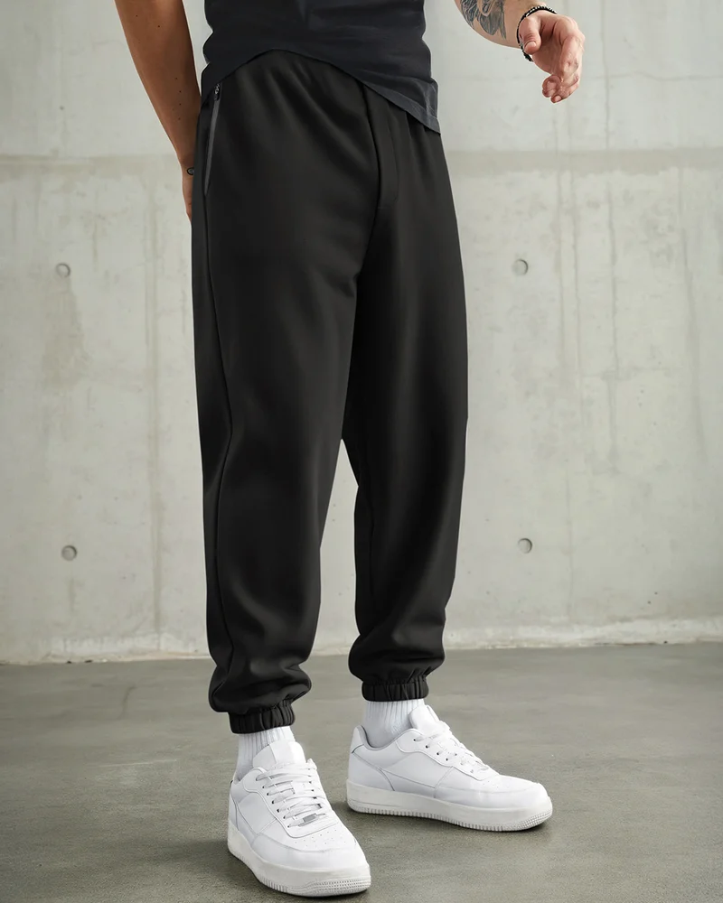 bewakoof Men's Black Oversized Warm Joggers