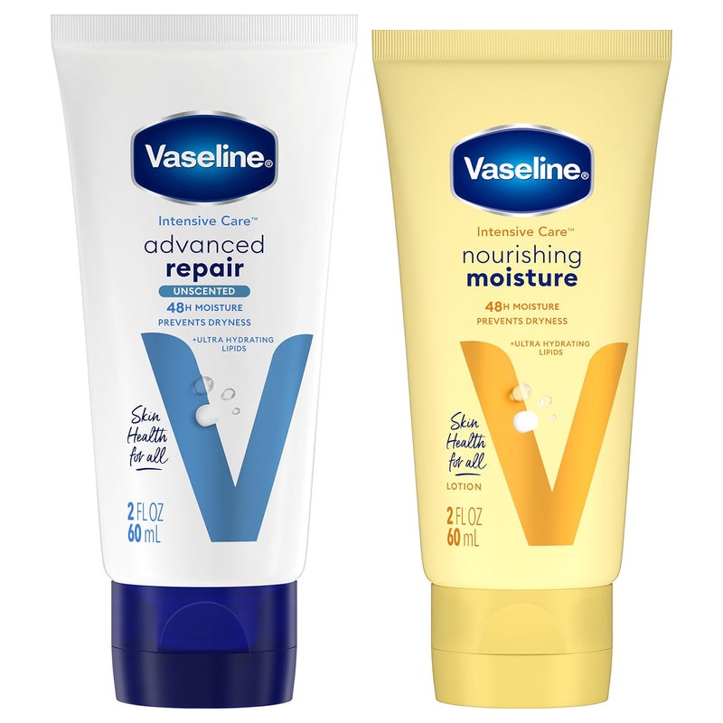 Vaseline Intensive Care Lotion Bundle  Advanced Repair Unscented Lotion  Nourishing Moisture Hand  Body Lotion for Extremely Dry Skin 2 Oz Ea 2 Piece Set