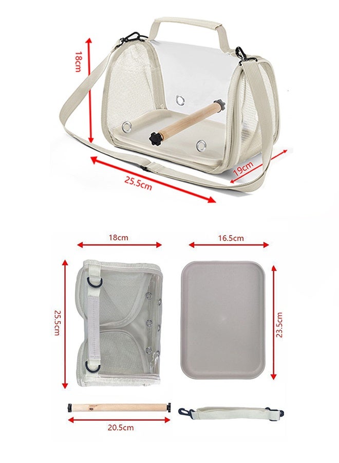 حقيبة حامل الطيور، حقيبة سفر للطيور الأليفة مع عمود خشبي للوقوف، حقيبة سفر شفافة للببغاء قابلة للحمل وذات تهوية جيدة، حامل خفيف الوزن للطيور والحيوانات الصغيرة، سلة سفر الطيور، حقيبة حامل للحيوانات الأليفة الصغيرة مع حزام كتف (بيج) - Image 2