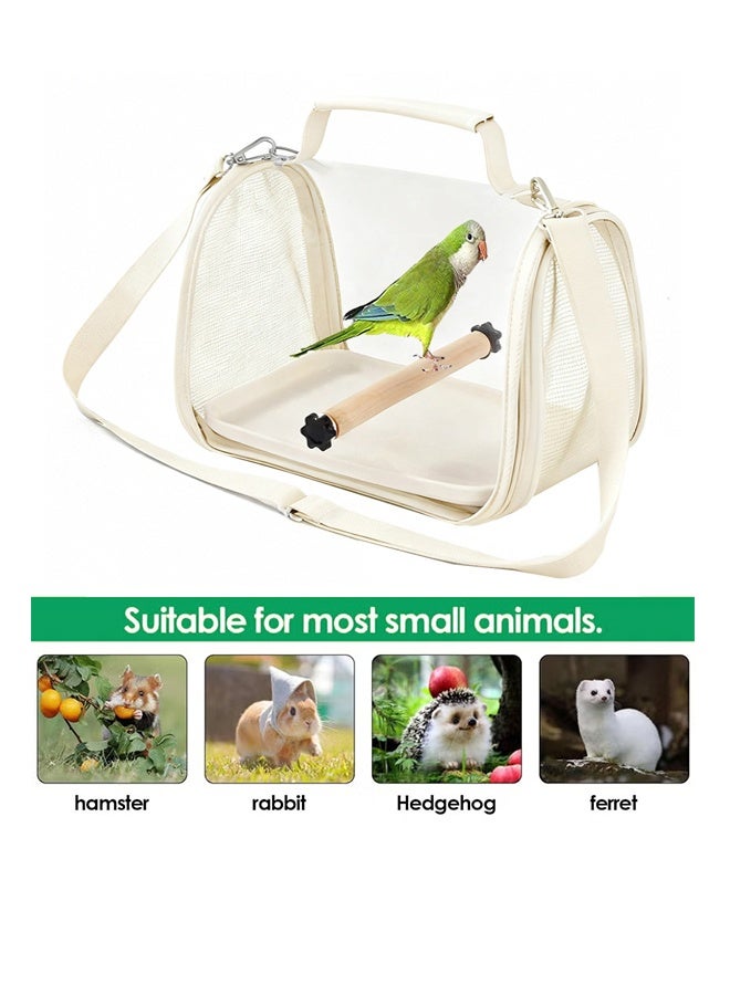 حقيبة حامل الطيور، حقيبة سفر للطيور الأليفة مع عمود خشبي للوقوف، حقيبة سفر شفافة للببغاء قابلة للحمل وذات تهوية جيدة، حامل خفيف الوزن للطيور والحيوانات الصغيرة، سلة سفر الطيور، حقيبة حامل للحيوانات الأليفة الصغيرة مع حزام كتف (بيج) - Image 5