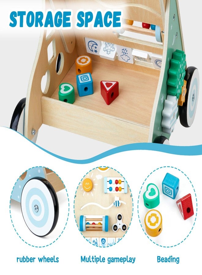 medoga Wooden Baby Walker, 10 in 1 Baby Activity Center Walker Adjustable Wood Toddler Walker Push Walker Toy for Boys and Girls (BW001) - Image 3