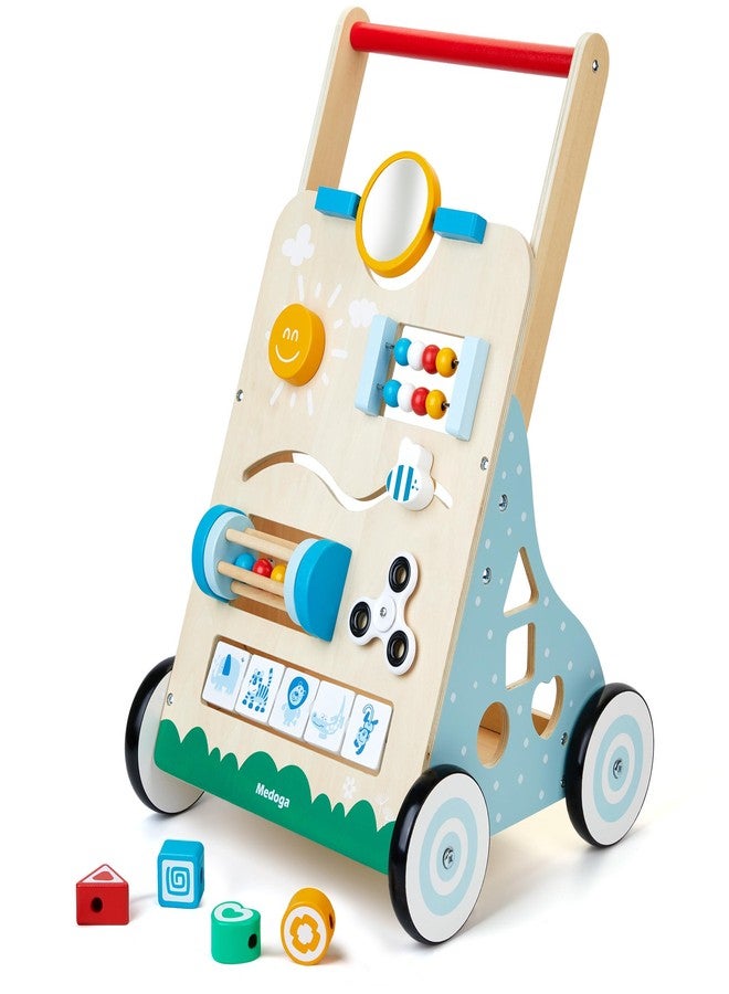 medoga Wooden Baby Walker, 10 in 1 Baby Activity Center Walker Adjustable Wood Toddler Walker Push Walker Toy for Boys and Girls (BW001) - Image 1