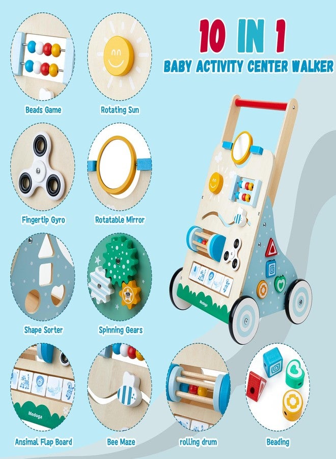 medoga Wooden Baby Walker, 10 in 1 Baby Activity Center Walker Adjustable Wood Toddler Walker Push Walker Toy for Boys and Girls (BW001) - Image 2