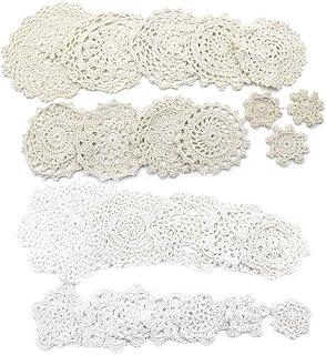 Jiozermi Jiozermi 24 Pcs Hand Crochet Lace Doilies, Handmade Vintage Round Lace Doilies Placemats Snowflake Mini Doilies for - Image 1