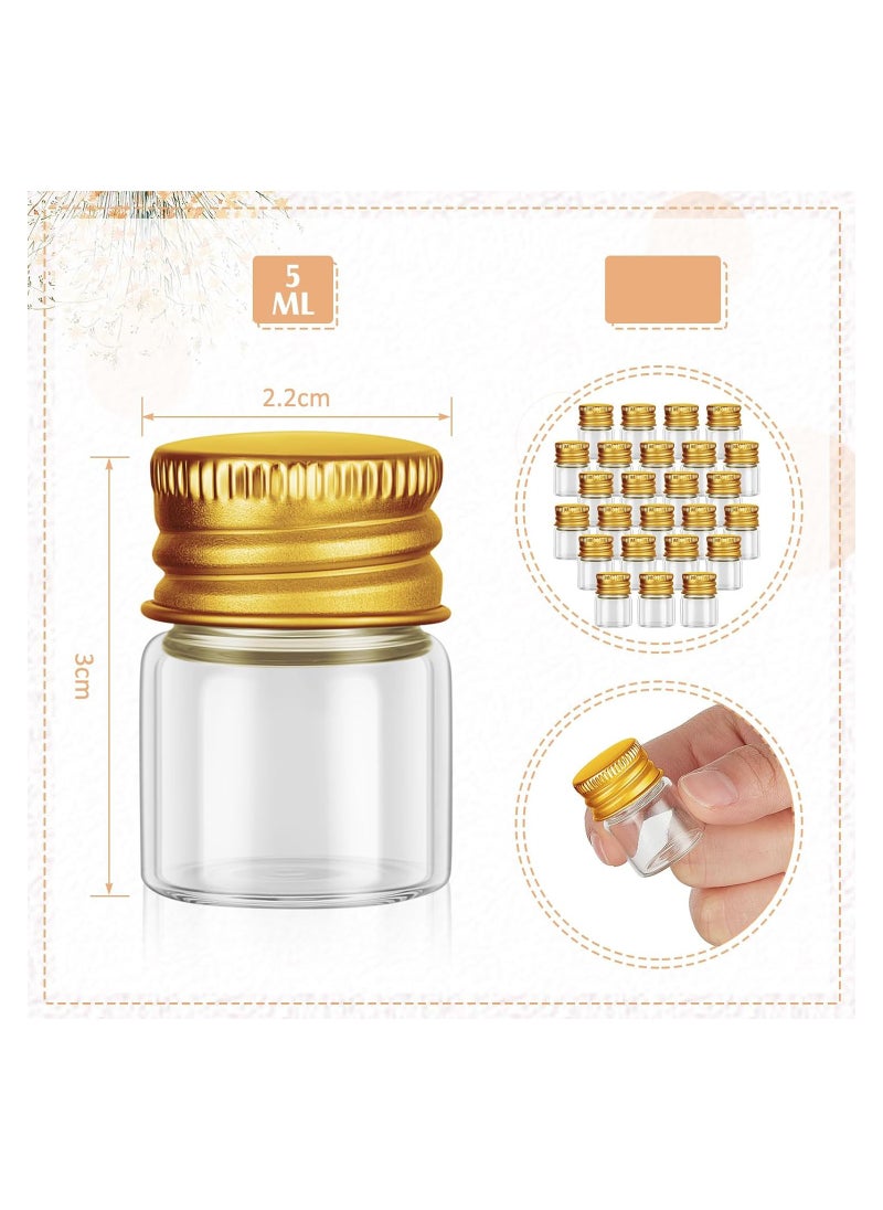 SYOSI - 5 ml Mini Glass Bottles, 100 Pcs Tiny Jars with Aluminum Cap, Tiny Glass Jars Small Glass Vials with Screw Caps, Tiny Containers for DIY Craft Storage, Specimen Jars, Transparent and Reusable(Gold) - Image 1