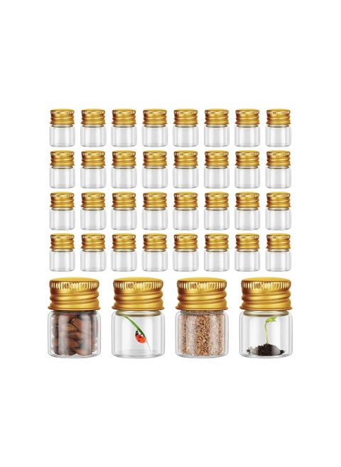 5 ml Mini Glass Bottles, 100 Pcs Tiny Jars with Aluminum Cap, Tiny Glass Jars Small Glass Vials with Screw Caps, Tiny Containers for DIY Craft Storage, Specimen Jars, Transparent and Reusable(Gold)