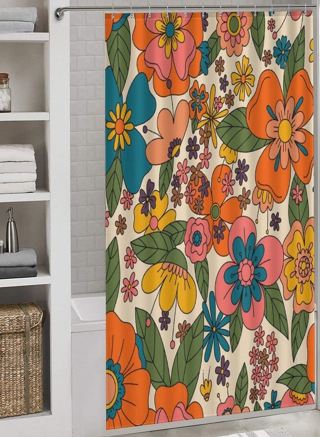 TKUYO Hippie Floral Shower Curtain, Retro 70s Vintage Orange Daisy Groovy Cute Flower Aesthetic Boho Funky Trippy Colorful Waterproof Fabric Bath Shower Curtain Set with Hooks, 72"x72" Inch - Image 2