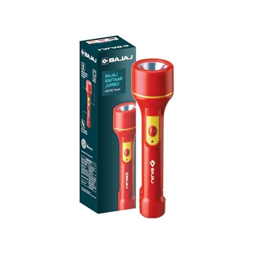 Bajaj Raftaar Jumbo LED RC Torch | Upto 4 Hrs Backup | 3 Mode Switch | 6 Months - Warranty (Pack of 1, Red) - Image 1