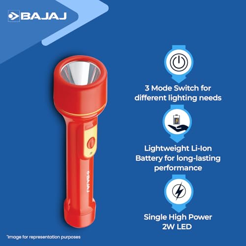Bajaj Raftaar Jumbo LED RC Torch | Upto 4 Hrs Backup | 3 Mode Switch | 6 Months - Warranty (Pack of 1, Red) - Image 4