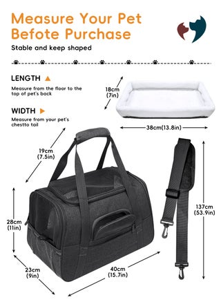 Cat Carrier - Soft Sided Cat Carrier Large for Big Medium Cats and Puppy up to 16lbs, Pet Carrier with Safety Zippers, Foldable Bowl, Airline Approved Large Dog Carrier - Black - view 2