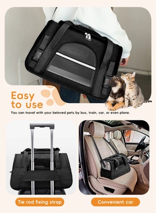 Cat Carrier - Soft Sided Cat Carrier Large for Big Medium Cats and Puppy up to 16lbs, Pet Carrier with Safety Zippers, Foldable Bowl, Airline Approved Large Dog Carrier - Black - view 4