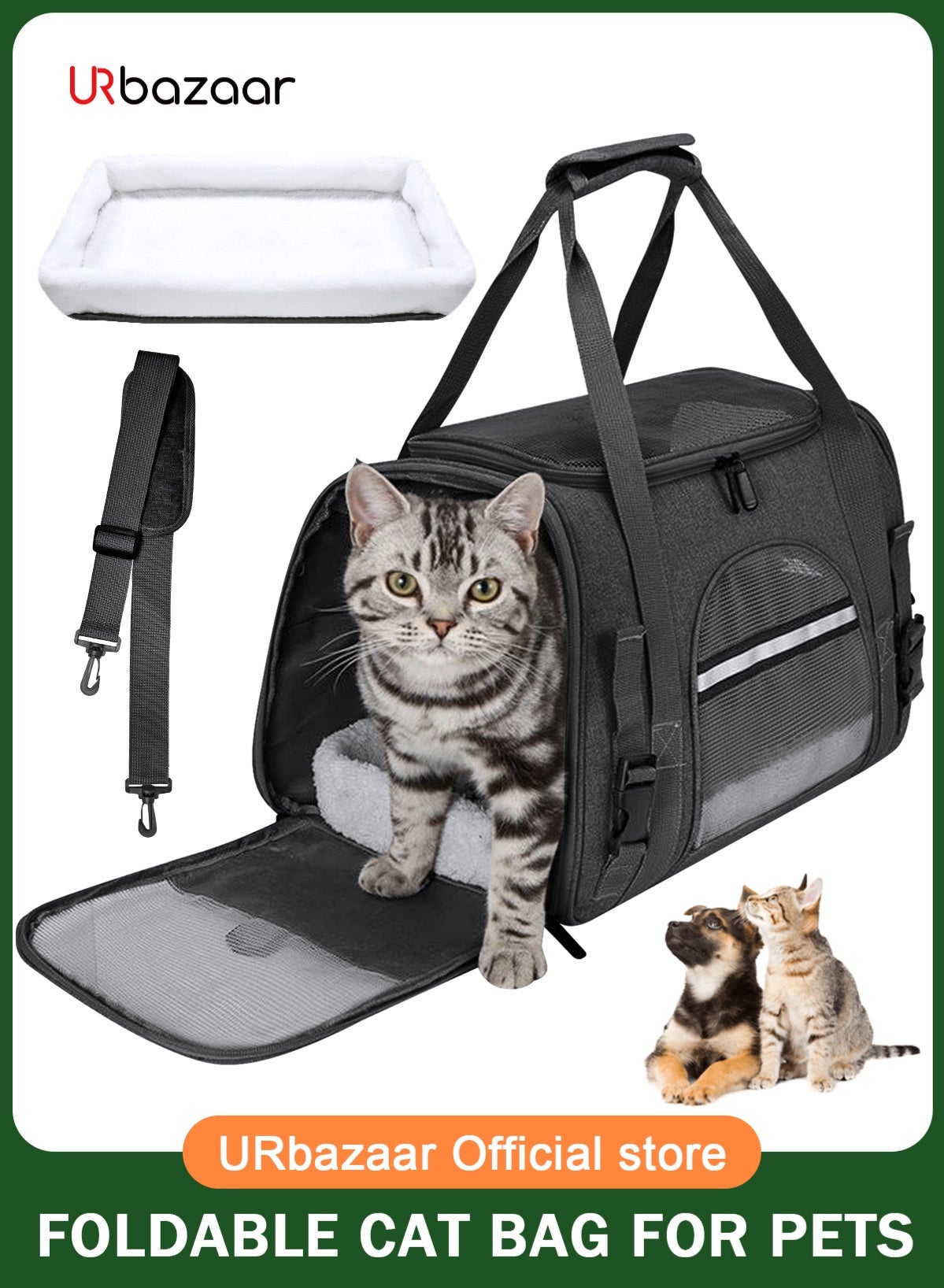 Cat Carrier - Soft Sided Cat Carrier Large for Big Medium Cats and Puppy up to 16lbs, Pet Carrier with Safety Zippers, Foldable Bowl, Airline Approved Large Dog Carrier - Black