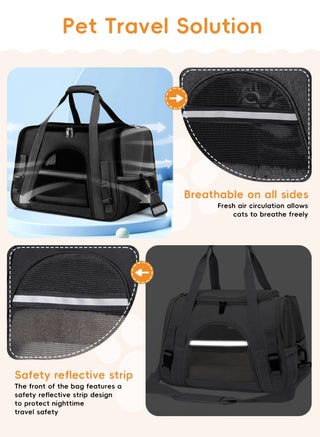Cat Carrier - Soft Sided Cat Carrier Large for Big Medium Cats and Puppy up to 16lbs, Pet Carrier with Safety Zippers, Foldable Bowl, Airline Approved Large Dog Carrier - Black - view 3