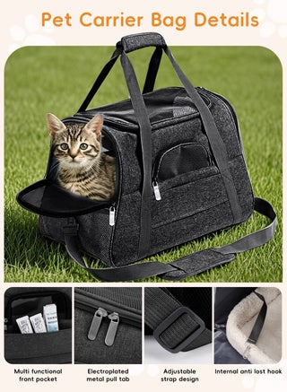 Cat Carrier - Soft Sided Cat Carrier Large for Big Medium Cats and Puppy up to 16lbs, Pet Carrier with Safety Zippers, Foldable Bowl, Airline Approved Large Dog Carrier - Black - view 5