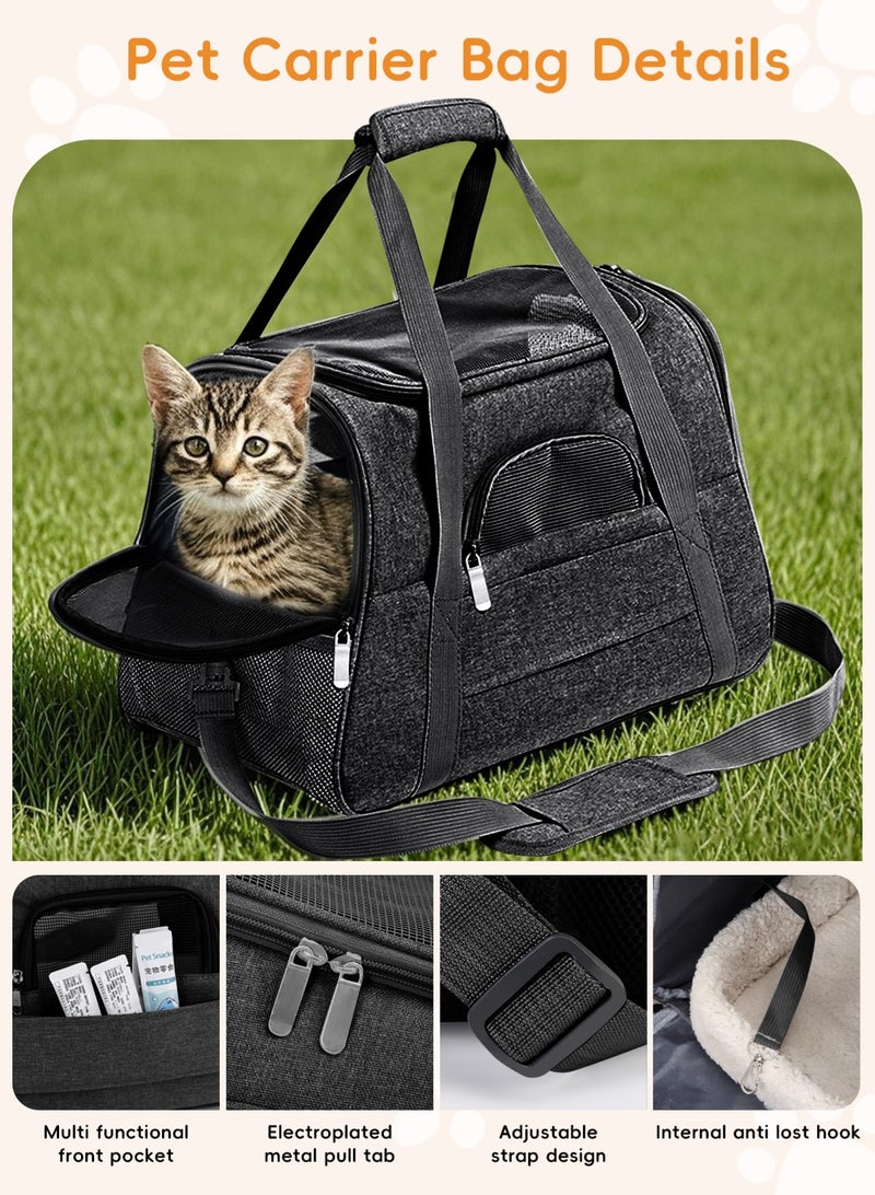 URbazaar Cat Carrier - Soft Sided Cat Carrier Large for Big Medium Cats and Puppy up to 16lbs, Pet Carrier with Safety Zippers, Foldable Bowl, Airline Approved Large Dog Carrier - Dark Gray - Image 5