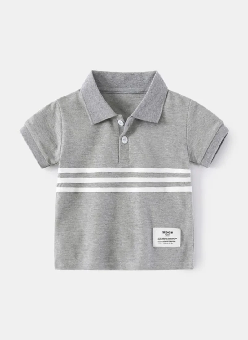 YUNIQEE Grey Striped Polo Collar Pure Cotton T-shirt