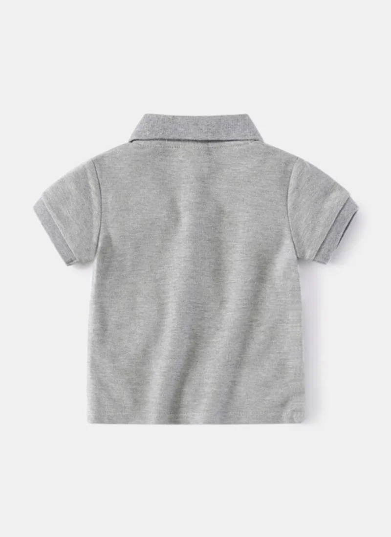 YUNIQEE Grey Striped Polo Collar Pure Cotton T-shirt
