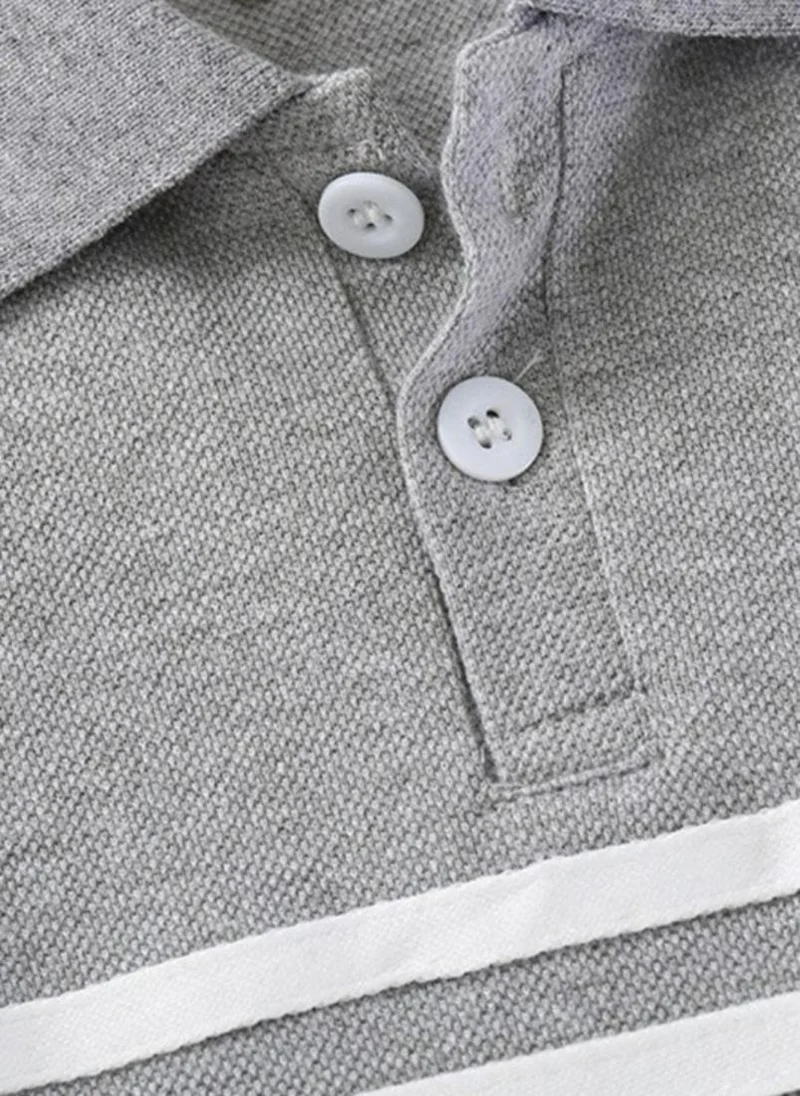 يونيكي Grey Striped Polo Collar Pure Cotton T-shirt