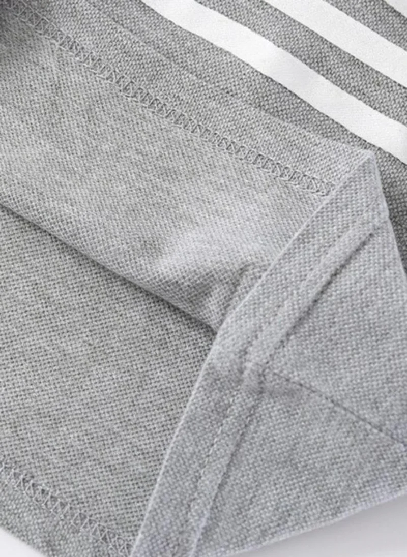 يونيكي Grey Striped Polo Collar Pure Cotton T-shirt