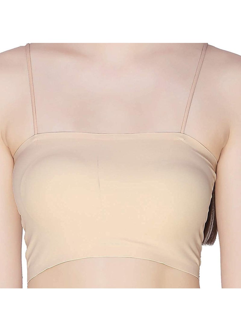 Glamroot - Women’s Ice Silk Seamless Padded Tube Bra, Free Size, Beige - Image 1