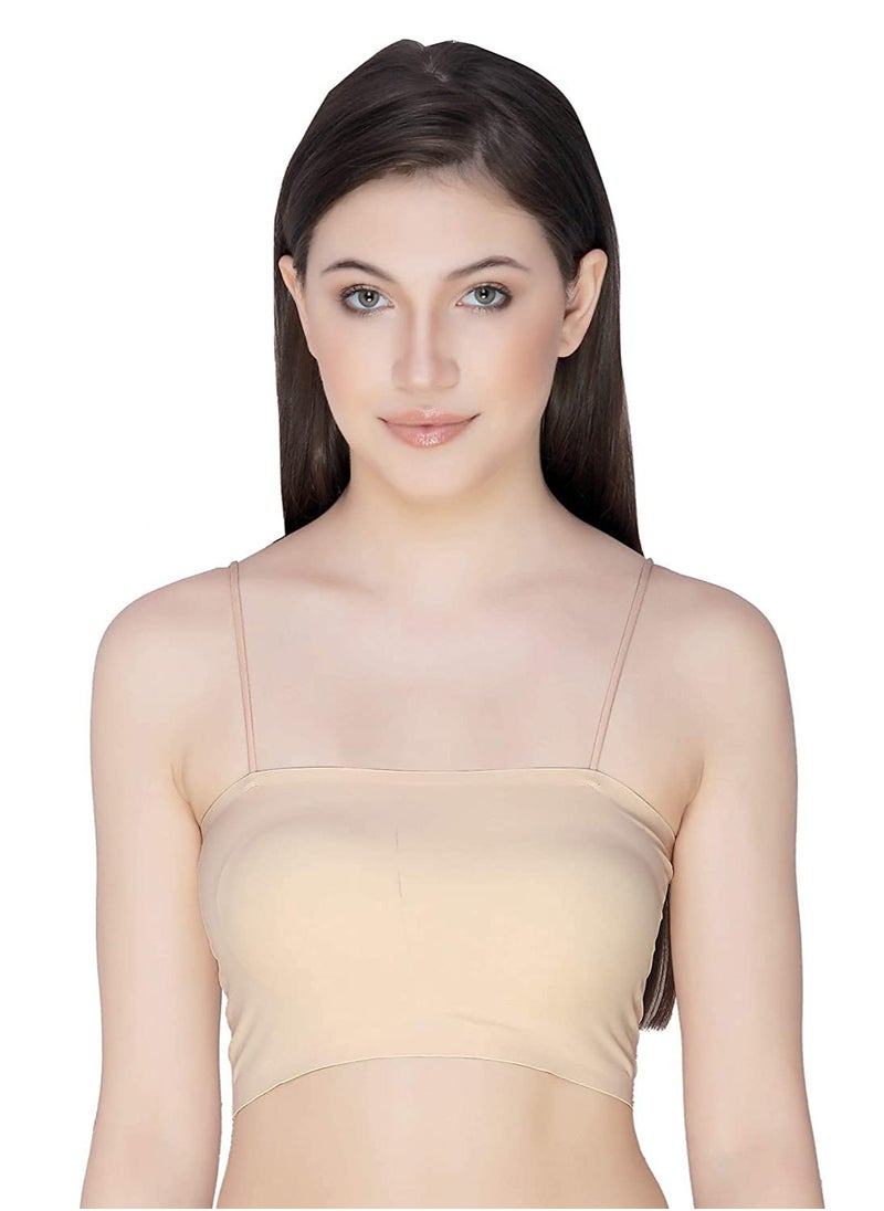 Glamroot - Women’s Ice Silk Seamless Padded Tube Bra, Free Size, Beige - Image 1