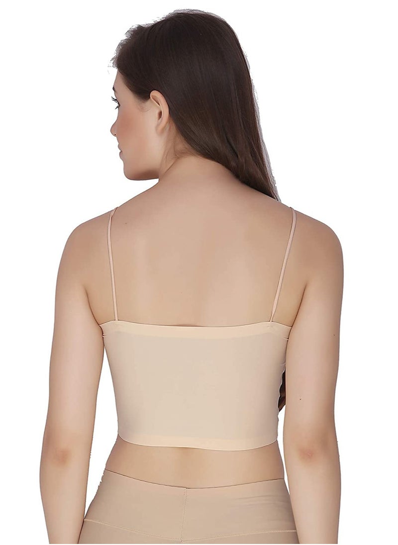 Glamroot - Women’s Ice Silk Seamless Padded Tube Bra, Free Size, Beige - Image 1