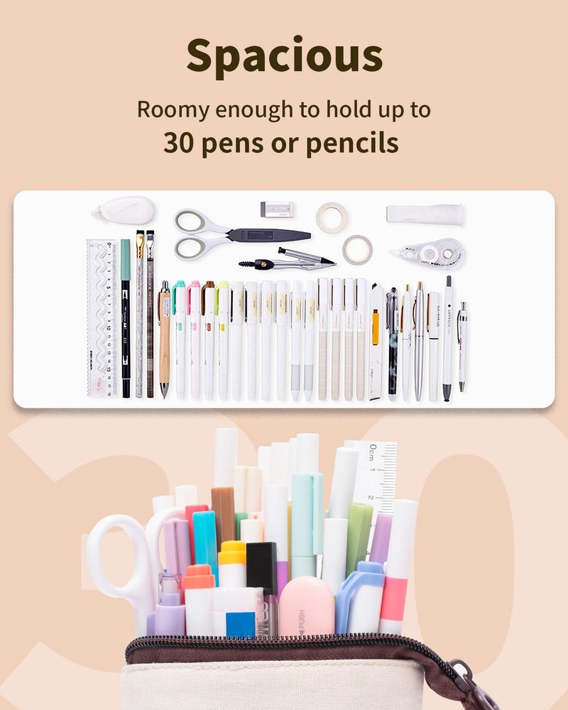 Sooez Cute Stand Up Pencil Case - Spacious Telescopic Pouch for School & Office Supplies, Brown Coffee - Image 3