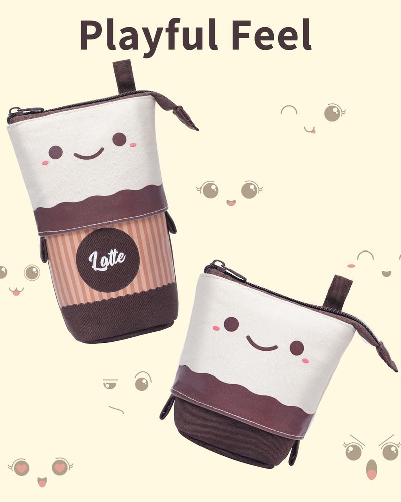 Sooez Cute Stand Up Pencil Case - Spacious Telescopic Pouch for School & Office Supplies, Brown Coffee - Image 4