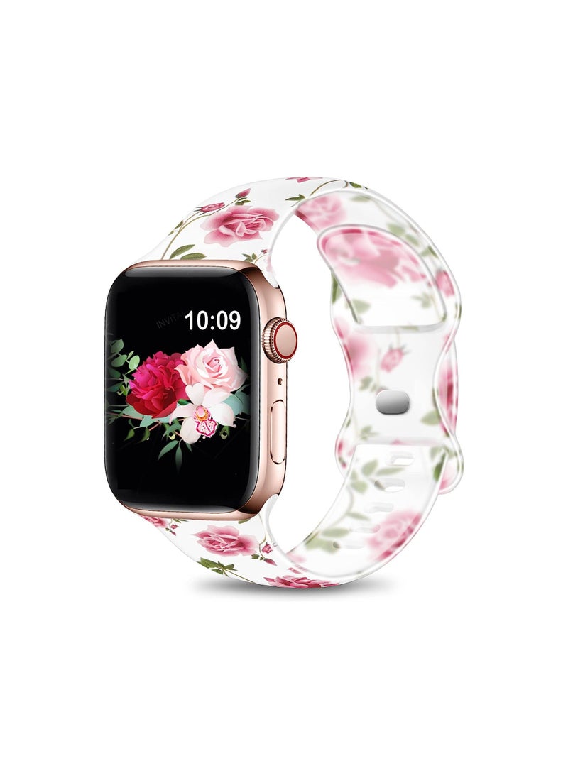 Y&D Apple Watch Transparent Cute Floral Silicone Bands, 38mm 40mm 41mm 42mm 44 mm 45mm Women Printed Fadeless Sport Band for iWatch SE Series 7 6 5 4 3 2 1  - Image 1