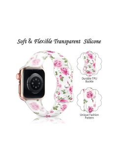 Y&D Apple Watch Transparent Cute Floral Silicone Bands, 38mm 40mm 41mm 42mm 44 mm 45mm Women Printed Fadeless Sport Band for iWatch SE Series 7 6 5 4 3 2 1  - Image 4