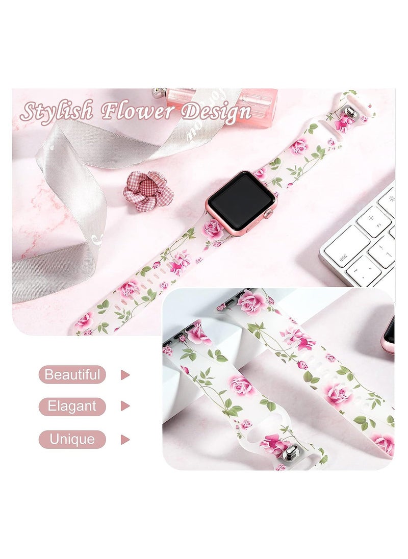 Y&D Apple Watch Transparent Cute Floral Silicone Bands, 38mm 40mm 41mm 42mm 44 mm 45mm Women Printed Fadeless Sport Band for iWatch SE Series 7 6 5 4 3 2 1  - Image 2