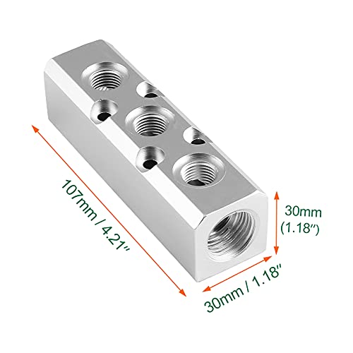 LDEXIN 3 Way Pneumatic Manifold Air Distribution Block, Compressed Air Manifold Pneumatic Block, Air Coupler Fast Connector, Silver - Image 2